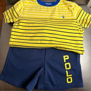 Ralph Lauren/ Polo short set. Navy and yellow stripe design. Size 4/4T.